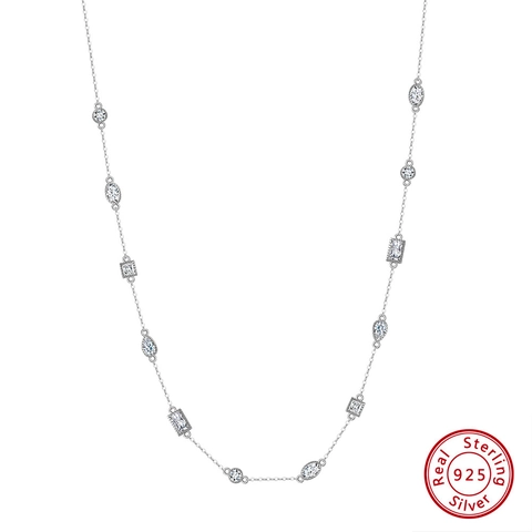 925 Sterling Silver Choker Necklace For Women Gold Silver Plated Rhinestone Geometric Pendant Clavicle Chain Jewelry