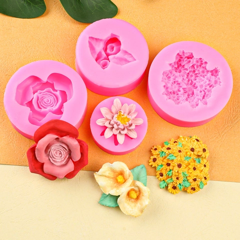 Moldes De Silicona De Flores Para Decoración De Pasteles 3D Camelia Rosa Fondant Herramientas Resistentes Calor Postres