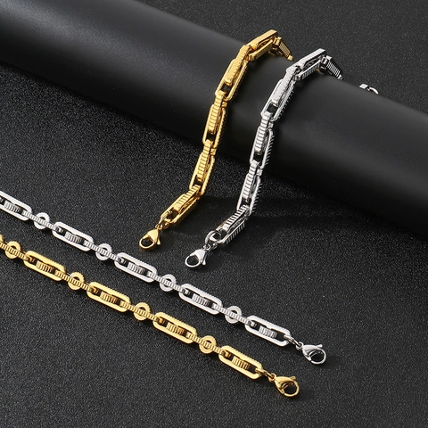 Pulsera De Cadena De Bicicleta De Acero Inoxidable Para Hombre Hip Hop Textura Vertical Mecánica Estilo Industrial
