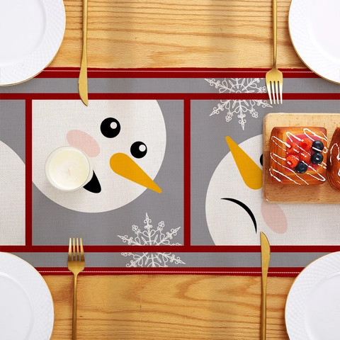 Table Runner Christmas Printed Polyester Linen Texture Holiday Dining Decor Reindeer Snowman Gnome Kitchen Party