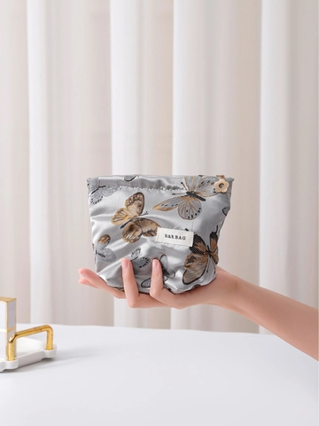 Borsa Da Toilette Con Stampa Farfalle Tessuto Jacquard Vintage Pochette Trucco Viaggio Grande Capacità Per Donne