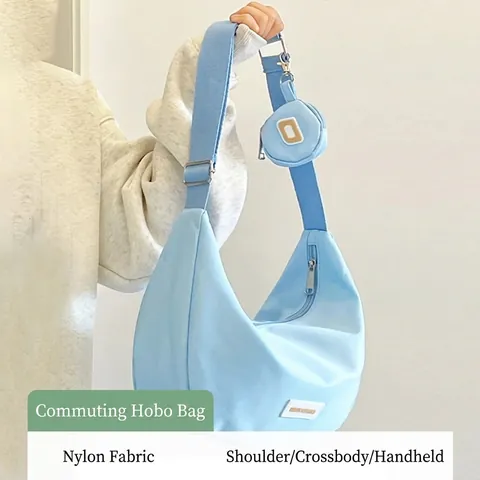 Nylon Dumpling Bag Crossbody For Women With Wide Adjustable Strap And Detachable Round Coin Purse Crescent Hobo Casual Purse