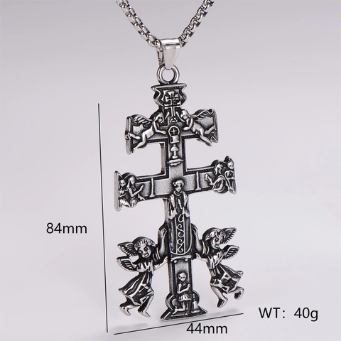 Collar Con Colgante De Cruz De Relieve De Ángel Religioso Retro Acero Inoxidable 304 Estilo Hip Hop Joyería Hombre