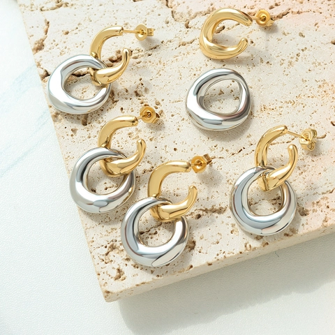 Orecchini A Cerchio Geometrici Minimalisti In Acciaio Al Titanio Rimovibili Con Cerchi Intrecciati Da Donna Lucidi
