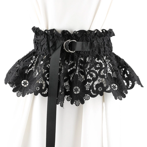 Mujeres Vintage Encaje Cinturón Corsé Ancho Elástico Cintura De Avispa Bordado Floral Hueco Retro Gótico Accesorio
