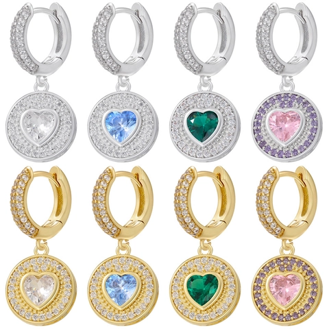 Luxus Messing Vergoldet Herz Zirkonia Drop Hoop Ohrringe Für Damen Funkelnde Mode Valentinstag Hängen Schmuck Geschenk