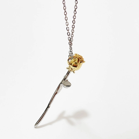 Collana Con Ciondolo A Rosa Argento Sterling 925 Bicolore Placcato Oro Gioielli Floreali Eleganti Per Donna Stile Vintage