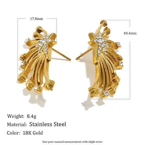 Orecchini A Lobo Con Ali Simmetriche Acciaio Inossidabile Placcato Oro 18K Con Zircone Design Stella Cadente Per Donna Moda