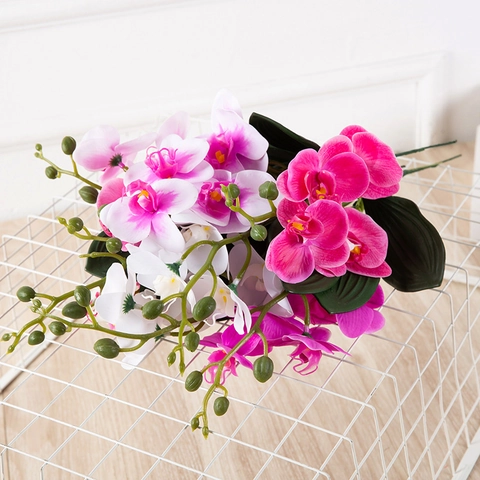 Kunstmatige Phalaenopsis Orchidee Bloem Satijn Plastic Realistisch Tak Voor Home Bruiloft Tafel Decoratie