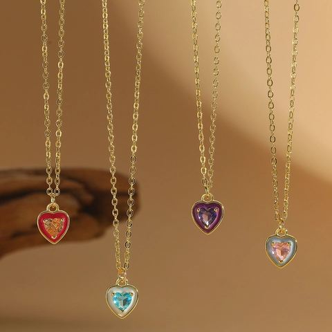 Collana Con Pendente A Cuore Rame Con Zirconia E Smalto Retro Elegante Collana Da Clavicola Per Donna