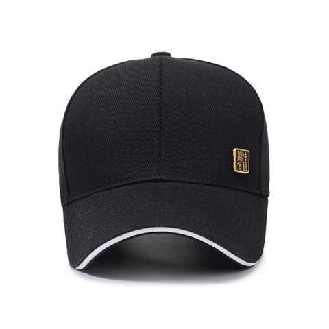 Casquette De Baseball Coton Ajustable Protection Solaire Chapeau Sport Extérieur Avec Plaque Métal Minimaliste Unisexe