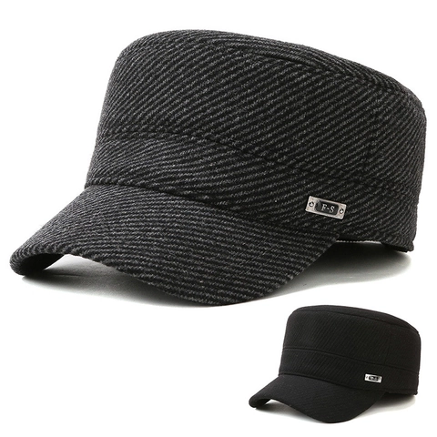 Cadet Cap Herren Winter Warm Flache Mütze Mit Ohrenschutz Faltbare Ohrenklappen Twill Casual Outdoor Militär Stil