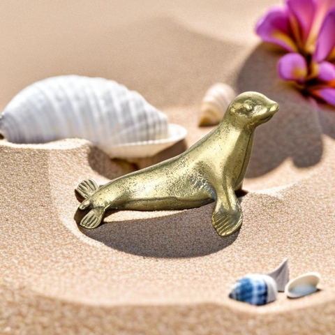 Messing Seehund Walross Delfin Miniatur Figuren Antik Kupfer Tier Schreibtisch Deko Retro Metall Statuen