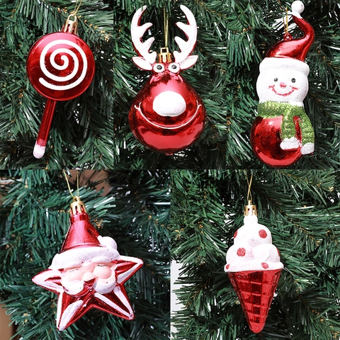 Christmas Tree Hanging Ornaments Red White Plastic Lollipop Reindeer Snowman Star Glitter Holiday Party Decor
