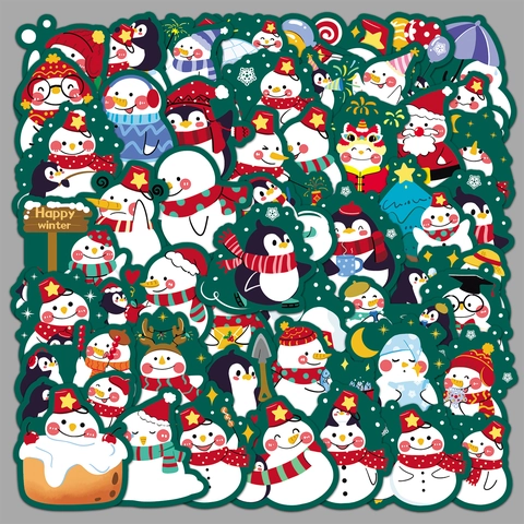 Schneemann Pinguin Cartoon Aufkleber Wasserdicht PVC Für Koffer Laptop Sammelalbum Winter Weihnachten Thema Süße Handgezeichnete Deko