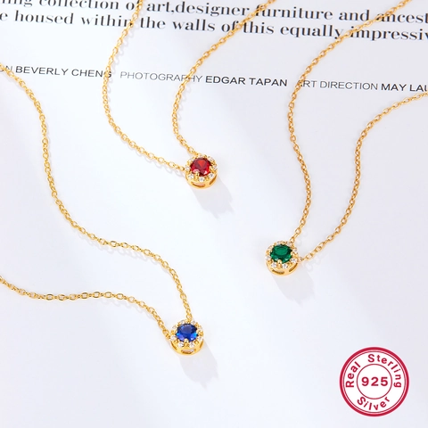 Vintage 925 Sterling Silver Zirconia Round Pendant Necklace For Women Elegant Gold Plated Clavicle Chain Fashion Jewelry Gift