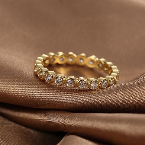 Minimalist Brass Eternity Ring Cubic Zirconia 14K Gold Plated Band Ring For Women Fashion Stackable Jewelry Gift