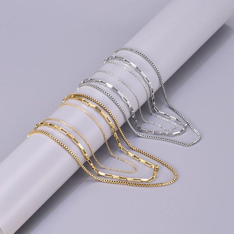 Multi Layer Necklace 18K Gold Plated Stainless Steel Box Paperclip Round Link Chain Minimalist Jewelry Women