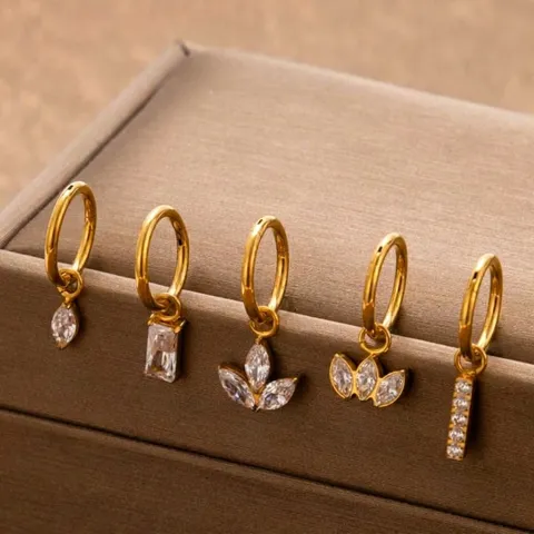 Moda Orecchini in Titanio G23 Con Ciondolo in Zirconia Geometrica Marquise Cuore Fascino Fibbia Per Donna Gioielli Regalo