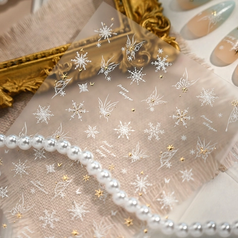 Snowflake Butterfly Nail Art Stickers Gold Foil Bronzing Winter Festive Design Self Adhesive Decals For Women DIY Manicure