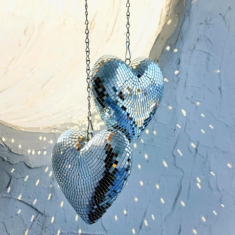 Heart Shaped Disco Ball Hanging Ornament Reflective Mirror Glass Tiles Sparkling Party Decor Christmas Tree Decoration