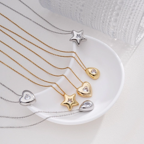 Collana Con Pendente A Cuore Stella Goccia D'acqua Zirconia Minimalista Gioielli Lucidati Per Donna