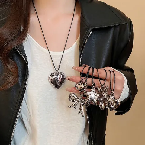 Luipaardprint Hanger Ketting Legering Hart Ster Ballon Hond Vorm Verstelbaar Lang Wastouw Sieraden Voor Vrouwen Meisjes