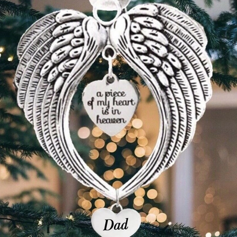Angel Wings Heart Pendant Ornament Alloy Metal Memorial Christmas Tree Decoration Family Sympathy Gift For Mom Dad Daughter