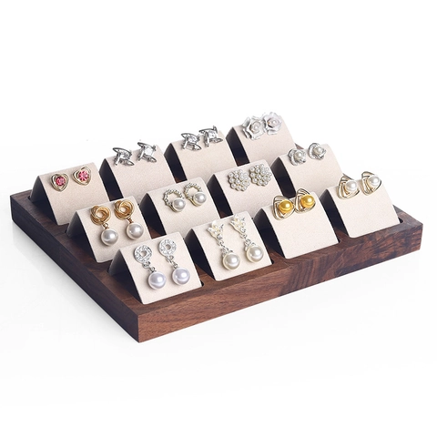 Walnut Wood Earring Display Rack Velvet Jewelry Organizer Detachable Stud Earring Holder Showcase Countertop Nordic Style