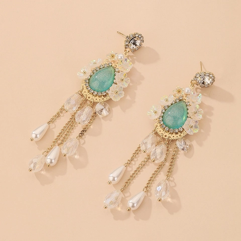 Alloy Blumen Quaste Tropfenohrringe Mit 925 Sterling Silber Ohrstecker Blau Kristall Strass Vintage Französischer Hofstil