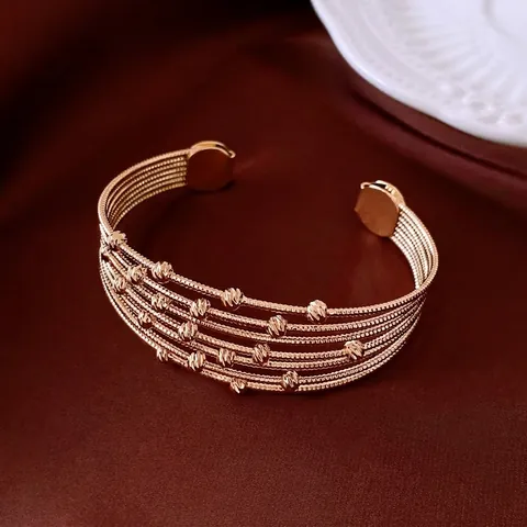 Brazalete Multicapa Vintage De Cobre Con Cuentas De Metal Texturizadas Joyería Elegante Ajustable Para Mujeres
