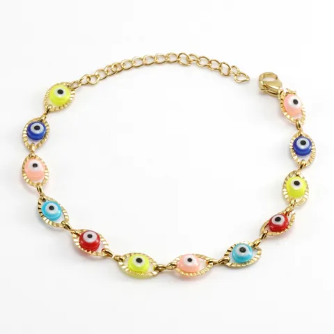 Evil Eye Armband Edelstahl 18K Vergoldet Bunte Emaille Augen Anhänger Verstellbarer Schmuck Für Damen