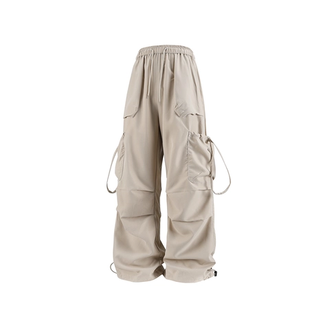 Pantaloni Cargo Uomo Poliestere Tasche Multiple Coulisse Gamba Larga Vita Alta Streetwear Pantaloni Casual