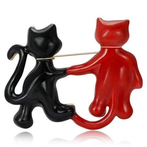 Simpatica Spilla Gatto Coppia Cartone Animato in Lega Smalto Animale Spilla Intarsiato Strass Moda Gioielli Abbigliamento Donna