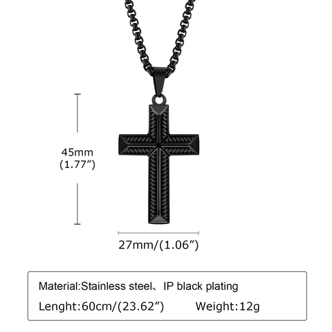 Collar Colgante Cruz Acero Inoxidable Textura Cuerda Negro Pulido Hip Hop Hombres Joyería Accesorios