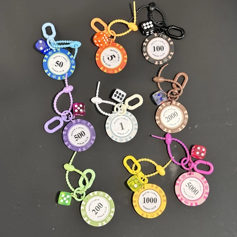 Poker Chip Dice Keychain Pendant Acrylic Plastic Casino Style Bag Accessory DIY Hanging Jewelry Charm