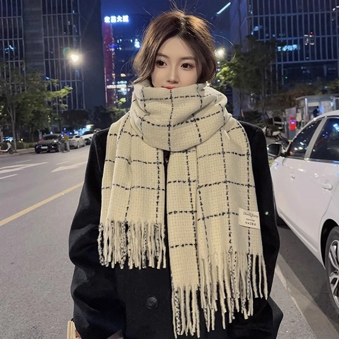 Sciarpa Invernale A Quadri Imitazione Cashmere Spessa Calda Lunga Con Frange Scialle Wrap Moda Stile Coreano Per Donna E Uomo