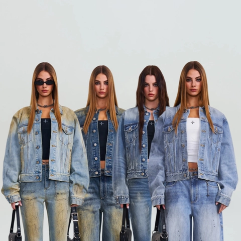 Vintage Washed Denim Jacket For Women Distressed Cotton Jean Coat Streetwear Lapel Slim Fit Outerwear