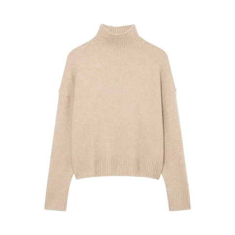Women Casual High Neck Solid Color Knit Sweater Loose Pullover Drop Shoulder Long Sleeve Knitwear Top For Autumn Winter