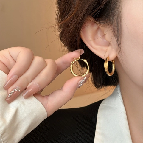 Geometric Round Hoop Earrings With 925 Sterling Silver Earring Post Copper Metal Minimalist Fashion Jewelry For Women