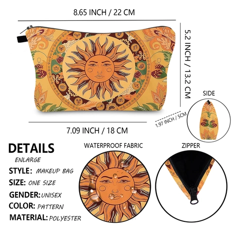 Polyester Waterproof Makeup Bag Zippered Travel Toiletry Organizer Portable Handbag For Women Multipurpose Boho Pouch