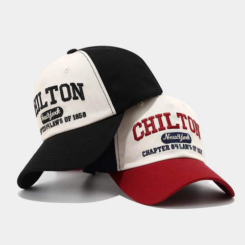 Baseball Cap Cotton Color Block Patchwork Embroidered Letter Vintage American Style Sun Protection Adjustable For Women Men