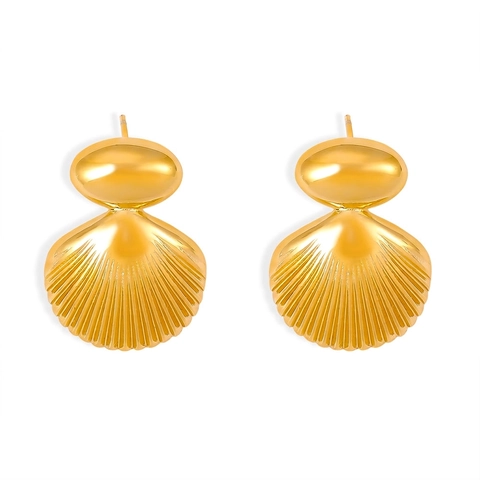 Pendientes De Botón Con Forma De Concha Acero De Titanio Chapado En Oro De 18K Joyería Geométrica Mujer