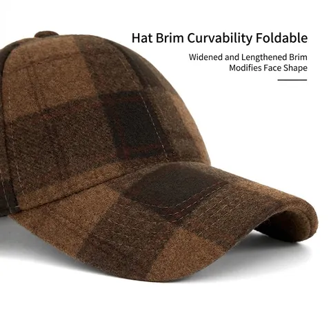 Casquette De Baseball À Carreaux Vintage Texture Laineuse Chapeau De Soleil Chaud Style Britannique Rétro Boucle Métallique Réglable Décontractée Pour Hommes Femmes