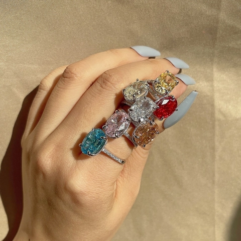 Anello in Argento Sterling S925 Zirconia Ovale per Donna Lusso Taglio Ghiaccio Geometrico Strass Anello Moda Gioielli Regalo
