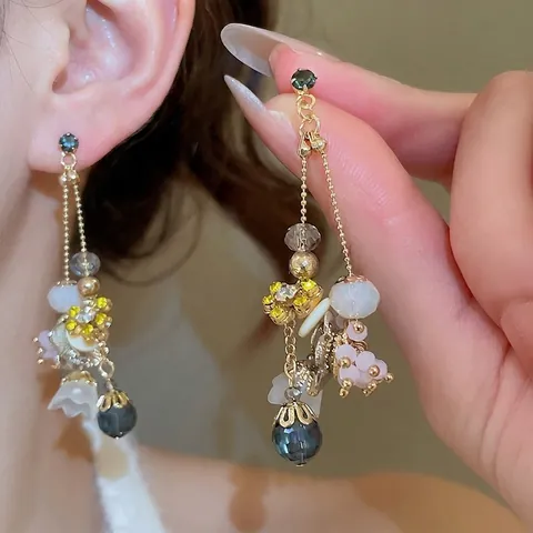 Geometrische Blumen Tropfenohrringe Mit 925 Sterling Silber Ohrstecker Kupfer Glas Rhinestone Lange Quaste Schmuck Damen