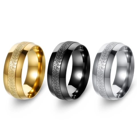 Matte Center Polished Edge Stainless Steel Ring Band Men Women Trendy Jewelry Gift