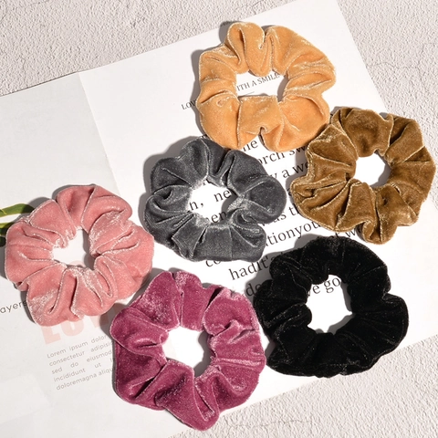 Fluwelen Scrunchie Elastische Zachte Stof Haarelastiekje Vintage Effen Kleur Paardenstaart Houder Accessoires Voor Dames