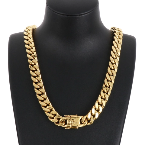 Collier Chaîne Cubaïenne Pour Hommes Acier Inoxydable Plaqué Or Hip Hop Grosse Maille Bijoux Homme