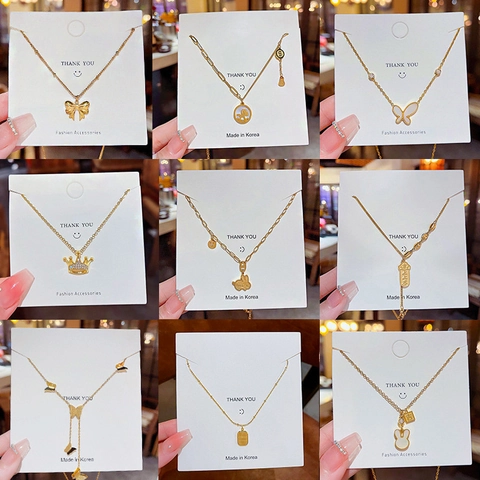 Elegant Titanium Steel Zircon Pendant Necklace 18K Gold Plated Heart Butterfly Shell Jewelry For Women Tarnish Free
